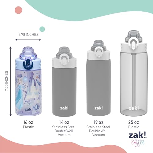 Zak Designs Disney Frozen Sage 16oz Leak-Proof Straw Kids Water Bottle | BPA Free, Durable Plastic, Cupholder Friendly, Dishwasher Safe, Easy to Clean, Lid Lock, Handle, For School, Home, Travel - color: Disney Frozen (Anna, Elsa, Olaf), size: 16 Ounces