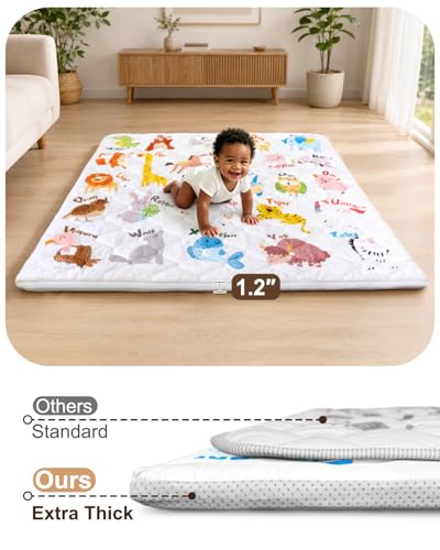 Foam Baby Play Mat, 50x50 Playpen Mat with Removable Cover | Machine Washable Cover, Thicken Cushioning Playmats for Baby, Non-Slip Bottom, Easy to Clean for Infants, Animal - color: Animal, size: 50" X 50"