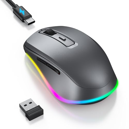 PEIOUS Wireless Mouse Jiggler - Keep Computers Awake, Space Grey | Rechargeable LED Mouse, Silent Clicks, Adjustable DPI and Random Movement Keep Computers Awake for Laptop/PC/Mac - color: Space Grey