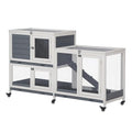 PawHut Wooden Rabbit Hutch Bunny Hutch Elevated Pet House Cage Small Animal Habitat with No Leak Tray Lockable Door Openable Top for Indoor 57.75" x 18" x 32.5" Grey | Elevated Pet House Cage, Small Animal Habitat, No Leak Tray, Lockable Door, Openable To
