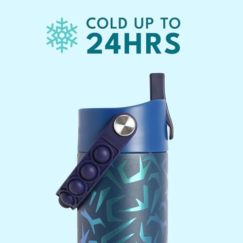 Elemental Insulated Kids Water Bottle, Stainless Steel Water Bottle with Straw Lid & Pop-It Handle, Leak-Proof Water Bottles for School, Boys or Girls, Travelling and Sports, 18oz - Dark Patterns - color: Dark Patterns