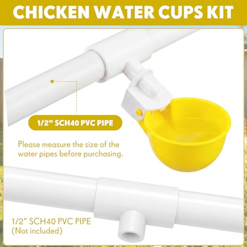 LemonRoad 30 Set Automatic Chicken Waterer Cups with 1/2" PVC Tee Fitting Chicken Drinking Bowl, Poultry Drinker Mounting Hole Opener,Water Dispenser Feeder for Duck, Goose, Pigeon(Dark Yellow) - color: Dark Yellow