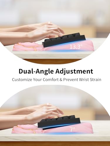 3-in-1 Ergonomic Keyboard Stand with Wrist Rest & Mouse Pad Set,Pink Marble | Comfy Keyboard Riser Holder Soft Mousepad with Massage Design, Memory Foam and Non-Slip PU Base for Pain Relief - color: Pink Marble