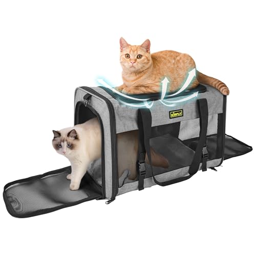 Pet Carrier 20"x13"x13", Foldable Soft Travel Bag for Cats & Dogs | Portable carrier with anti-scratch mesh and sturdy support. Fits two cats, small dogs and pets up to 25 lbs for travel. - color: Gray, size: 20x13x13 In