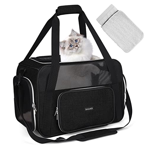 BAGLHER Pet Travel Carrier, Cat Carriers Dog Carrier for Small Medium Cats Dogs Puppies, Airline Approved Small Dog Carrier Soft Sided, Collapsible Puppy Carrier. Black - color: Black
