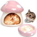 BNOSDM Ceramic Hamster Hideout and Food Bowl Set Cute Mushroom Shape Hamster House and Habitat Cool Hamsters Hide Suitable for Syrian, Mice, Dwarf Hamsters, Gerbils (Pink) - color: Pink Hideout Duo