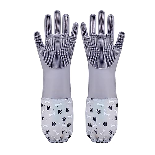 Pet Grooming Gloves Pet Hair Remover Cat, Dog Washing Gloves Silicone Heat Resistant Cleaning Gloves with High-Density Teeth Grooming Gloves for Dogs, Cats, Horses, Rabbits (1 Pair - Gray) - color: 1 Pair - Gray