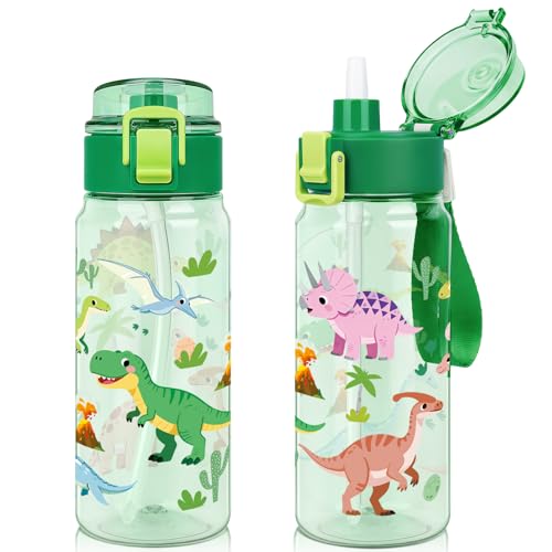 Tritan Kids Water Bottle for School, 18.6 Oz Leakproof Toddler Water Bottle | with a Pop-up Detachbale Straw, 2-in-1, Dishwasher Safe, 1-Pack, Dinosaur - color: Dinosaur