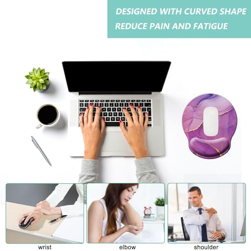 Mouse Pad with Wrist Support, Ergonomic Mouse Pad with Memory Foam Wrist Rest Cushion, Non-Slip Rubber Base Gaming Mice Pad for Home Office Computer Laptop, Purple Marble - color: Purple marble