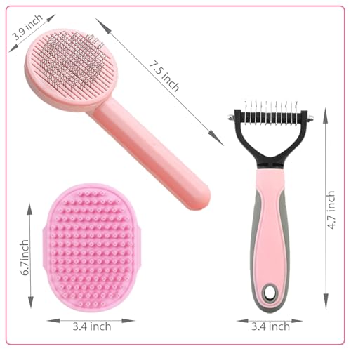 Cat Brush for Shedding 5pcs - Long Haired Cats Brush, Indoor Cats Brush, Small Dogs Brush, Matted Fur Hair Brush with Flea Comb Set, Pink - color: Pink Short