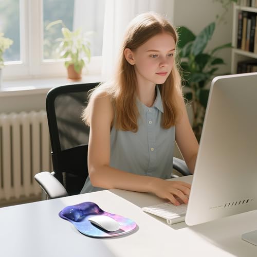 EooCoo Mouse Pad with Gel Wrist Rest, Ergonomic Mousepad Wrist Alignment | Middle Concave Design for Natural Wrist Alignment, Non-Slip Base Mousepad, Carpal Tunnel Relief, Office Desk Accessories - color: Galaxy Purple