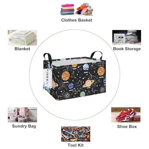 Rectangular Solar System Planet Storage Bin, Closet Organizer Basket | Moisture repellent textile, reinforced carry grips, collapsible holder tidies cabinet and teenage bedroom belongings - color: REC Planet
