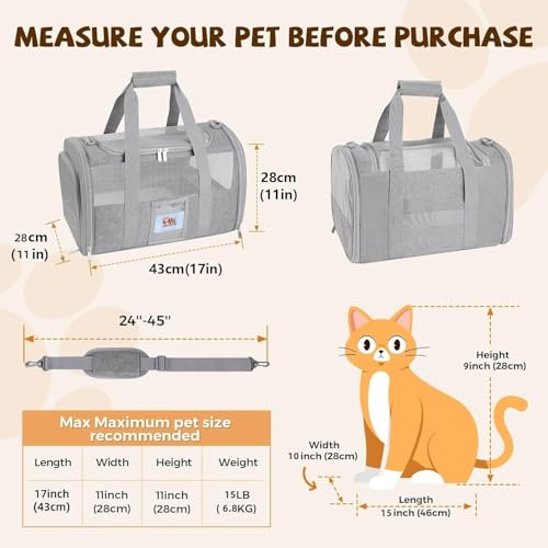 Soft Cat Carrier with Detachable Food Bowl,Pet Travel Bag (Up to 16 lbs) | Puppy Crate with Lockable Zippers,Airline Travel for Small Dog,Kitten,Animal,Breathable Mesh Kennel ,Carrying Case,Grey - color: Gray, size: 17.0"L x 12.0"W x 11.0"H