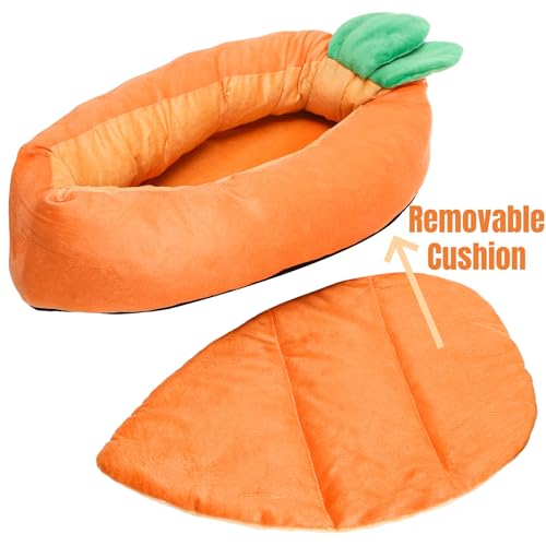 Hiceeden Carrot Bunny Bed, 24" × 12" Rabbit Bed with Removable Cushion | Machine Washable Rabbit House Mat Soft and Thickened for Indoor Guinea Pig, Kitty, Squirrel, Hedgehog, Small Animals