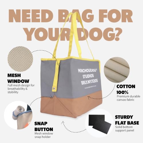 Dog Tote Bag for Small Dogs 4–20 lbs with Safety Leash, Purse carrier, Gray | safety leash hooks, removable cushion cover, and flat support base for comfortable everyday travel and hands-free carrying. - color: Gray