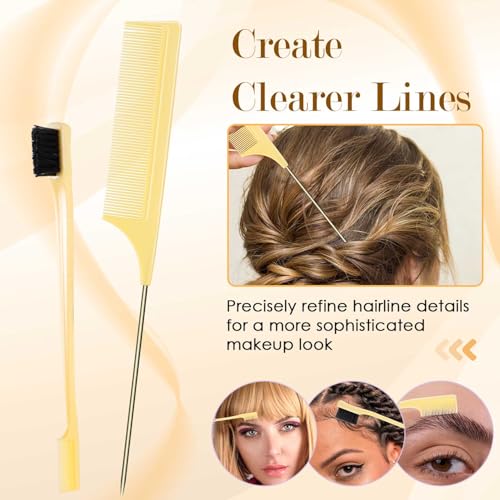 STYLEMATE 5PCS Slick Back Hair Brush Set, Soft Natural Boar Bristle Hair Brush for Thin & Fine Hair, Rat Tail Comb Edge Teasing Brushes Styling Tool Kit Accessories for Women Kid - size: 1 Count (Pack of 5)