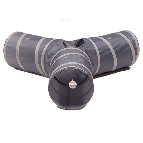 Cat Tunnel - Collapsible 3 Way Play Toy - Tube Fun for Rabbits, Kittens, and Dogs - Grey - color: Grey