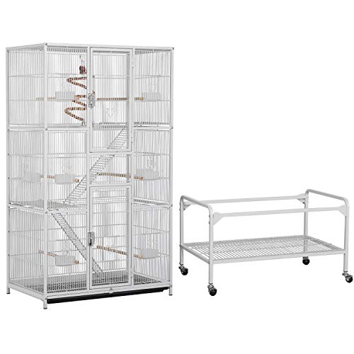 Yaheetech 69-Inch Extra Large Wrought Animal Cage Metal 3 Levels Small Animal Cage w/Cross Shelves and Ladders for Ferret Chinchilla Sugar Glider Squirrel, White - color: White
