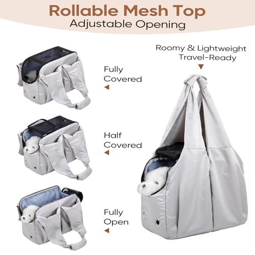 Dog Purse Carrier for Small Dogs, Cats, and Puppies – Soft-Sided Travel Pet Tote Bag with 4 Large Pockets, Foldable, Lightweight, Fits Pets up to 15 lbs, for Travel, Outings (Grey) - color: Grey