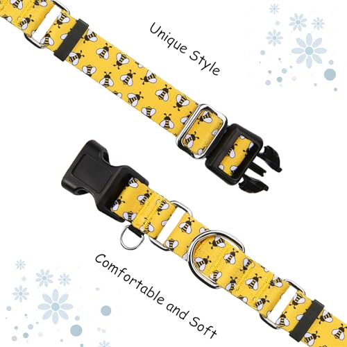 Martingale Dog Collar with Buckle Yellow Bee Dog Collar Adjustable Cute Design Patterns (Bee, Medium) - color: Bee, size: Medium
