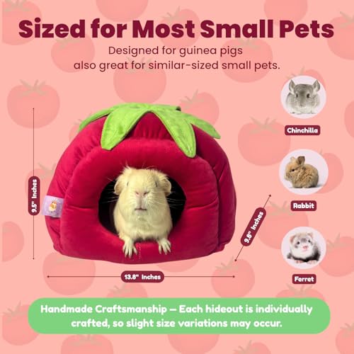 Guinea Pig Hideout Bed, Tomato-Shaped Bottomless Plush House | Cute tomato design. Bottomless easy-clean structure. Thick plush comfort. Cozy hideout for guinea pigs