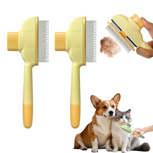 Cat Hair Brush & Dog Brush, Deshedding Brush for Long or Short Haired Pets, Removes Loose Fur, Durable Stainless Steel & ABS Design (yellow 2pcs) - color: yellow 2pcs