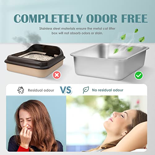 Stainless Steel Cat Litter Box, Large Metal Litter Box, 23.5" Lx15.5 Wx4 H | Never Absorbs Odors,Stain Free, Rustproof, Non Stick Smooth Surface, Anti-Slip Rubber Bottom - color: 4" H, size: 23.5"L x 15.5"W