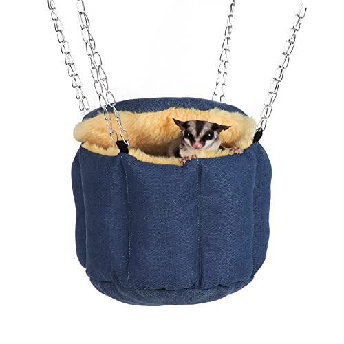 Sugar Glider Pouch, Rat Hanging Bed, Chipmunks Warm Bed, Rat Cage Accessories, Small Pet Animals Bed Dutch Pig Hamster Nest, Syrian Hamster Habitat Mini House, Play and Sleeping (Blue) - color: Blue