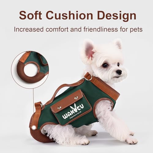 Wakytu Dog Lift Harness Dog Carrier Sling for Small Dogs & Cats,XS | stylish puppy sling carrier with handle & pocket,adjustable leash,walking & travel - color: 1.0 Green, size: X-Small(2-5 LBS)