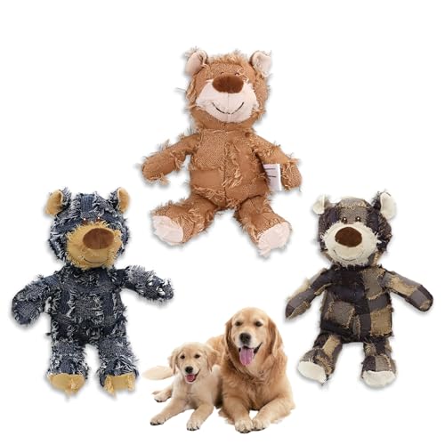 Dog Companion For Heavy Chewers-New Indestructible Robust Bear Dog Toy, Resistant Squeaky Dog ToysFor Heavy Chewers , Unbreakable Stuffed Plush Dog Toys For Aggressive Chewers (G-Navy+Oak+Purple) - color: G-Navy+Oak+Purple