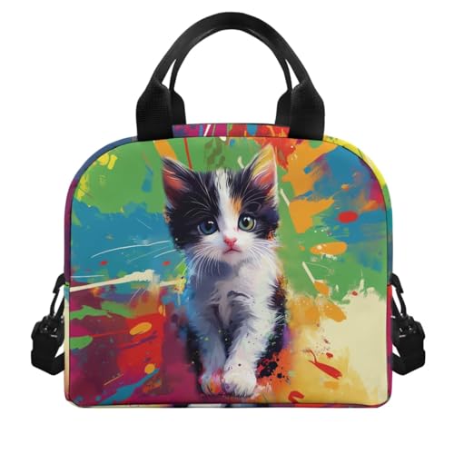Girls Bookbag with Lunch Box Artist Cat School Bags for Girls 2Nd Grade Large Water Bottle Sleeve and Pencil Case 4 in 1 Compartment Primary Secondary Bag for Students/Child - color: Artist Cat