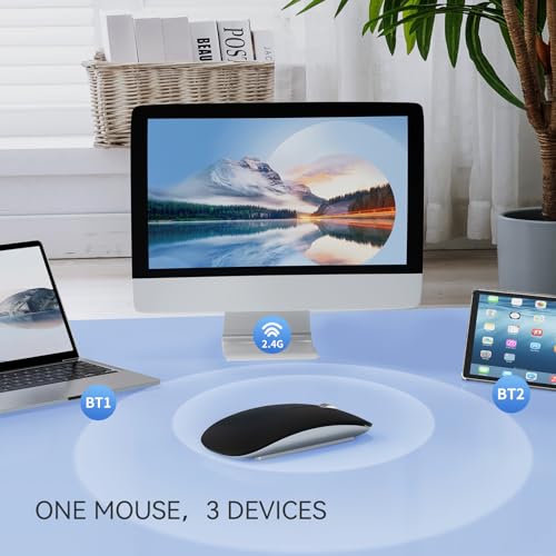 TENMOS M18 Bluetooth Mouse,USB C Rechargeable Wireless Mouse-Matte Black | Tri-Mode BT5.1/5.0+2.4G, Silent, Portable, Battery Level Visible, USB Receiver,Type C Adapter, for Laptop/Macbook/iPad/PC - color: matte black