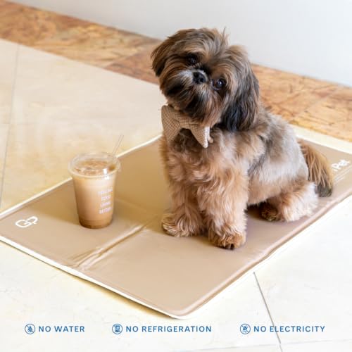 The Green Pet Shop Cool Pet Pad - Large, Iced Latte - Self-Cooling, Pressure Activated Mat for Dogs & Cats from 46-80 lbs - Non-Toxic Gel, No Water Needed - color: Latte, size: Large