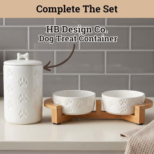 Ceramic Dog Bowl Set of 2, Anti-Skid Bamboo Stand, Elevated, 2 Cups Each | Thick Ceramic Food and Water Bowls Set of 2, Dishwasher Safe, Anti-Skid Rubber Base, 2 Cups per Bowl, Sturdy Bamboo Stand - color: White with Stand, size: Small