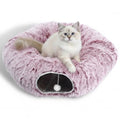 AUOON Plush Cat Tunnel Bed for Indoor Cats, 36"L x 36"W x 11.5"H, Rosiness | 2 in-1 Interactive Cat Toy, with Hanging Ball Toy, Machine Washable Center Pad, for Kitten Puppy Rabbit Ferret - color: Rosiness