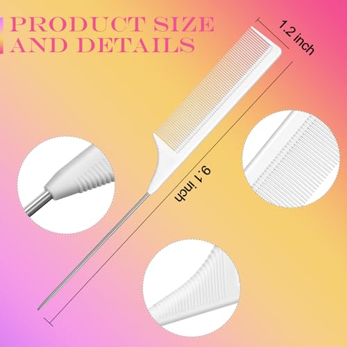Leinuosen 3 Pack Rat Tail Comb Carbon Fiber,Black, Pink, White | Steel Pin Tail for Sectioning, Heat Resistant Teasing, Pick Comb for Women Wig Styling, Fishtail Design for Salon Updos - color: Black, Pink, White