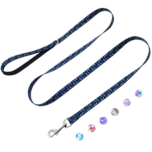 Dog Leash for Small Dogs, 5ft Dog Lead with Padded Handle, Soft Nylon Dog Leash for Walking, Deep Blue Shark - color: Deep Blue Shark, size: 5/8in x 5ft - Single Handle