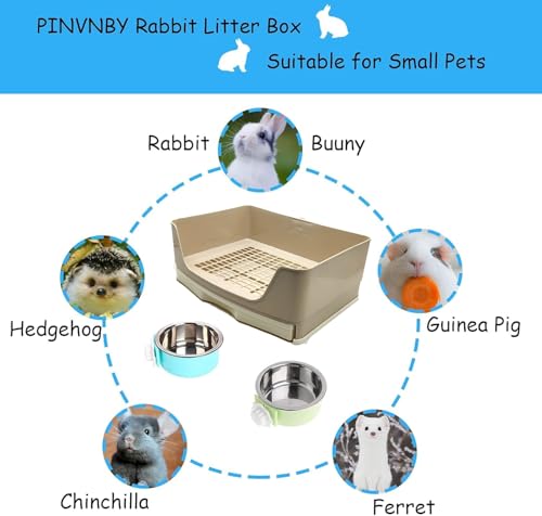 PINVNBY Rabbit Corner Litter Box with Drawer for Cage Small Animal Litter Pan Hanging Pet Feed Bowls Cage Potty Trainer Pet Toilet for Rabbit Bunny Guinea Pigs Chinchilla Ferret - color: White