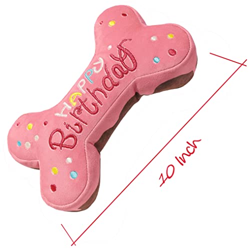 Tamu style Dog Birthday Toy Gift, 10-Inch Squeaky Bone Cake Plush, Pink - color: Pink