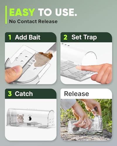 Motel Mouse Humane Mouse Traps No Kill Live Catch and Release 4 Pack - Reusable, Easy to Use & Clean, No Touch Release, Sensitive Includes Cleaning Brush, Instruction Manual & Video - Mousetrap Indoor - color: Regular White 4 Pack