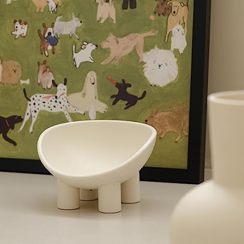 WENSHUO Elevated Cat Bowl, Ceramic Cat Food Bowl, 7 x 6.65 in, Matte Crème | 7 x 6.65 x 4.6 in four-leg ceramic cat bowl. Elevated anti-tip design supports comfortable feeding and helps reduce spills.