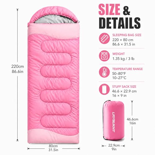 Sleeping Bags for Adults & Kids, Lightweight Camping Sleeping Bag | Waterproof Backpacking Sleeping Bag for Girls, Boys & Teens, Warm 3-Season Design for Hiking, Camping & Outdoor Travel - color: 3lb-Pink