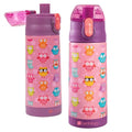 Bentology Stainless Steel 13 Oz Reusable Water Bottle for Kids, Owl | Double Wall Insulated, Spill Proof Lid W/Built-in Straw- Keep Liquids Hot or Cold- Easily Fits in Lunch Boxes & Bags - color: Owl