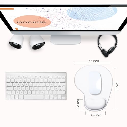 JIKIOU Ergonomic Mouse Pad with Gel Wrist Rest 2 Pack, Portable Small Blank | Upgraded-Prevent Gel Leakage, Ergonomic Design for Pain Relief, Cooling Gel filled, Smooth Lycra Surface, Non-Slip PU Base - color: 06White