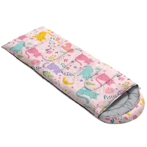 QOOMO Camping Sleeping Bags,3 Season Warm & Cool Weather,Lightweight,Waterproof Sleeping Bags for Adults & Kids,Traveling,and Outdoors,Camping Gear Equipment - color: Floral Cat 5