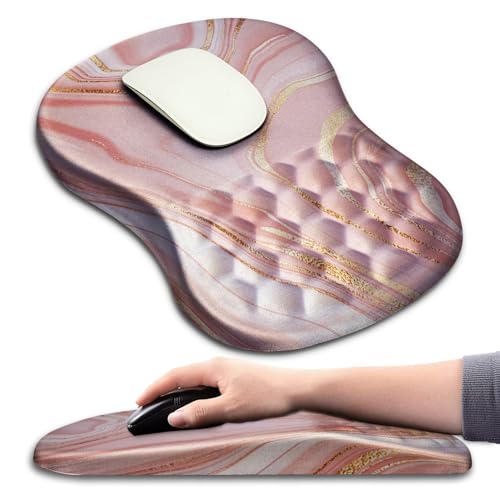 Hokafenle Ergonomic Mouse Pad Wrist Support with Massage Design, Wrist Rest Pain Relief Mousepad with Memory Foam&Non-Slip PU Base, Mouse Pads for Wireless Mouse & Desk (12x8 inch,Pink Gold Marble) - color: HK009-Pink Gold Marble