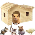 Hamster Wood Hideout Hut with Window Small Animal Wooden House for Rat Sugar Glider Gerbil Syrian Hamster Button Quail (Medium) - size: Medium