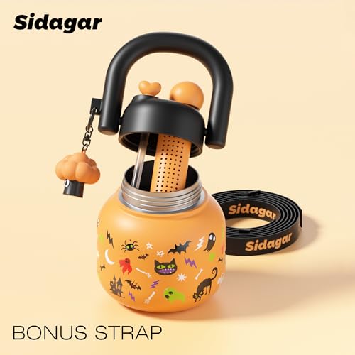 22 oz Tote Insulated Water Bottle with Handle, Leakproof, Halloween | Cute design with durable 316L stainless steel, dual sip, keeps drinks hot or cold longer, travel and everyday hydration - color: Halloween Orange