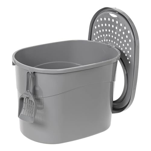 Amazon Basics Large Cat Litter Box with High Sides, Top Entry, Odor Control, Includes Scoop, 20.5 x 14.75 x 14.38 inches, Grey - color: Grey, style: Top Entry