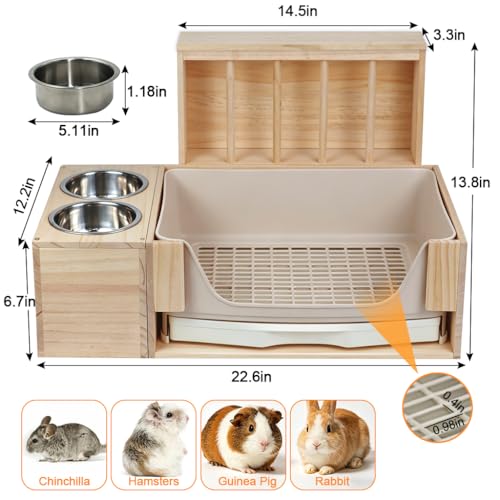 3-in-1 Rabbit Hay Feeder with Covered Hay Rack & Litter Box Drawer(Style 3) | rabbit feeder set with covered hay storage and pull-out litter drawer. Reduces hay mess and keeps small pets' areas clean